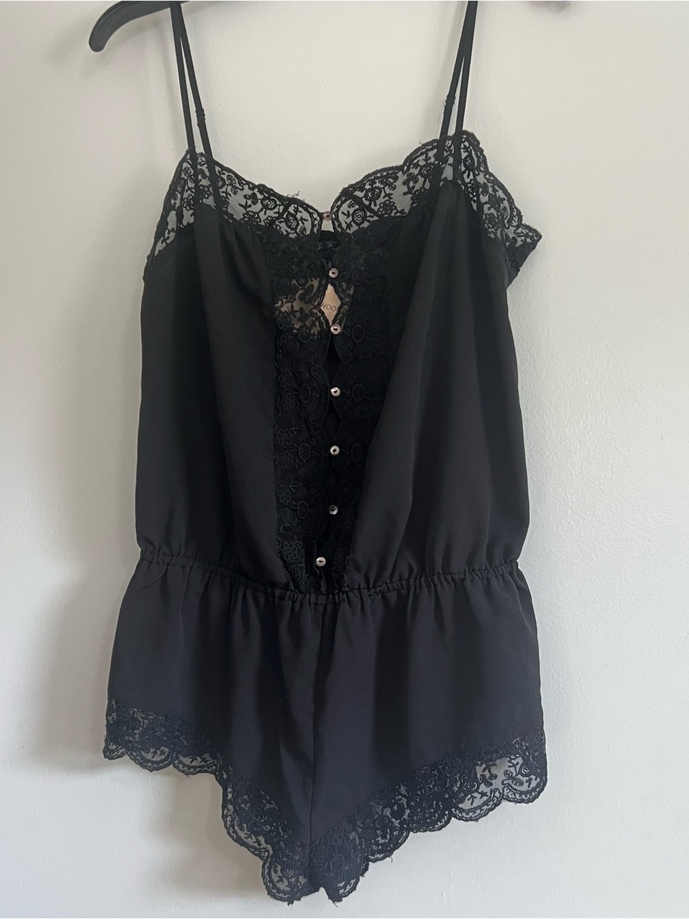 Black Lace Trim Romper